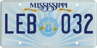 MS license plate LEB032