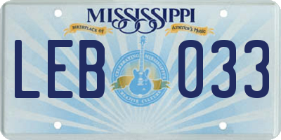 MS license plate LEB033