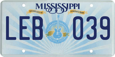 MS license plate LEB039