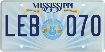 MS license plate LEB070