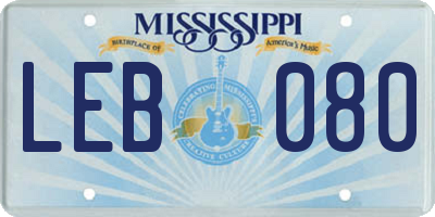 MS license plate LEB080