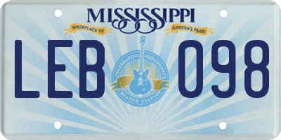 MS license plate LEB098