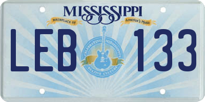 MS license plate LEB133