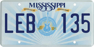 MS license plate LEB135