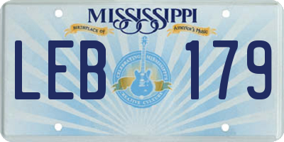 MS license plate LEB179