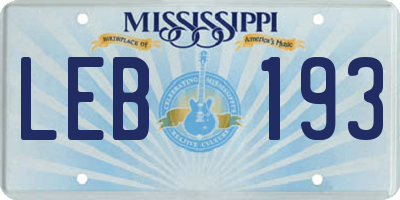 MS license plate LEB193