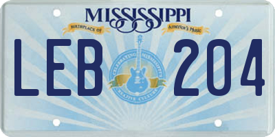 MS license plate LEB204