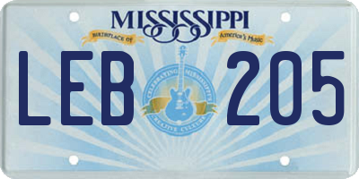 MS license plate LEB205
