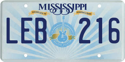 MS license plate LEB216