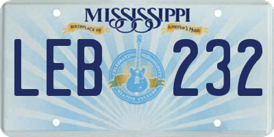 MS license plate LEB232