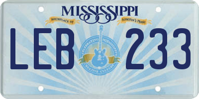 MS license plate LEB233