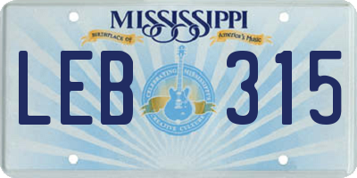 MS license plate LEB315