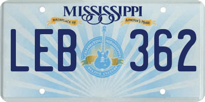 MS license plate LEB362