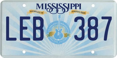 MS license plate LEB387