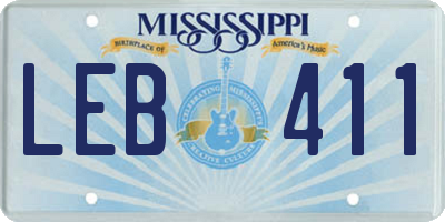 MS license plate LEB411