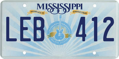 MS license plate LEB412
