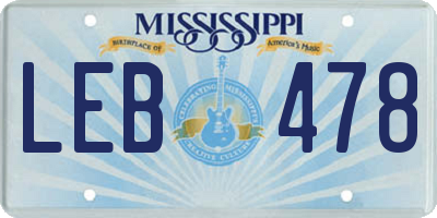 MS license plate LEB478
