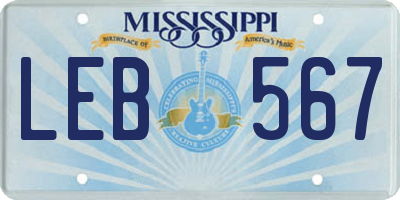 MS license plate LEB567