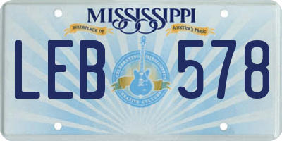MS license plate LEB578