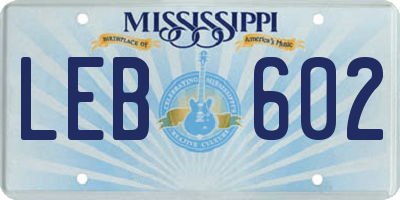 MS license plate LEB602