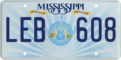 MS license plate LEB608
