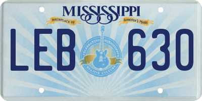 MS license plate LEB630