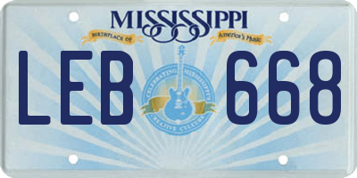 MS license plate LEB668