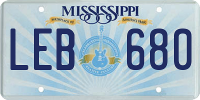 MS license plate LEB680