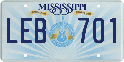 MS license plate LEB701
