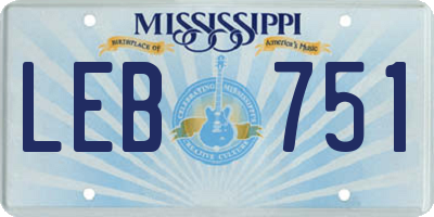 MS license plate LEB751