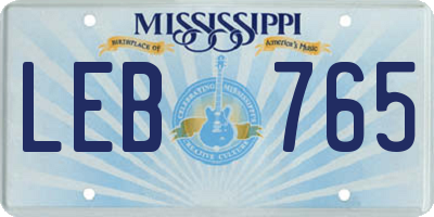 MS license plate LEB765