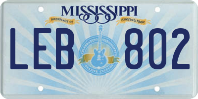 MS license plate LEB802