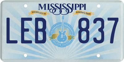 MS license plate LEB837