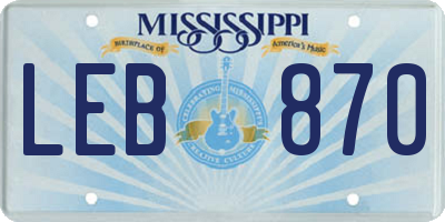 MS license plate LEB870