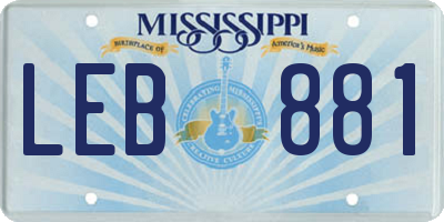 MS license plate LEB881