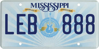 MS license plate LEB888