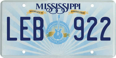 MS license plate LEB922