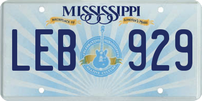 MS license plate LEB929