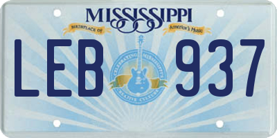 MS license plate LEB937