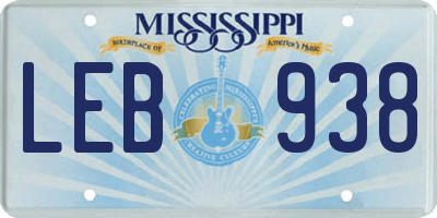 MS license plate LEB938