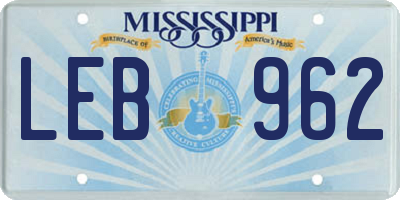 MS license plate LEB962