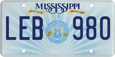 MS license plate LEB980