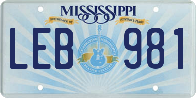 MS license plate LEB981