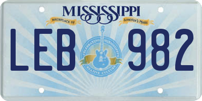 MS license plate LEB982