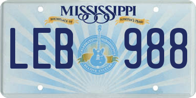 MS license plate LEB988