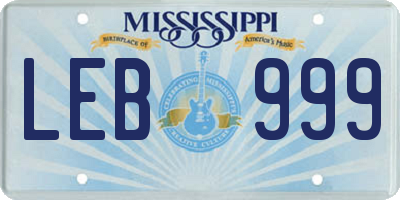 MS license plate LEB999