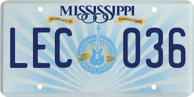 MS license plate LEC036