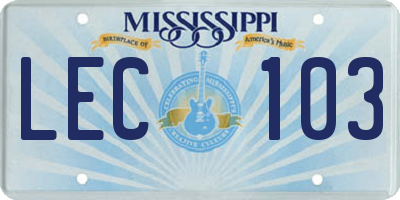 MS license plate LEC103