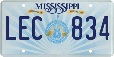 MS license plate LEC834