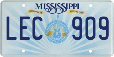 MS license plate LEC909